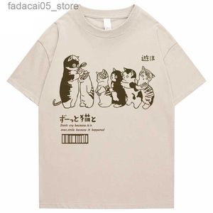Camisetas para hombres para hombre de gran tamaño camiseta ropa hip hop gato ducha calle impresión camiseta casual algodón 2022 verano manga corta camiseta Q240131
