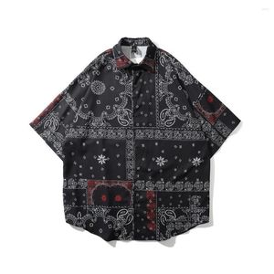 T-shirts pour hommes Chemise boutonnée Paisley Bandana pour hommes Chemise d'été unisexe à manches courtes Col rabattu Tops noirs Lâche