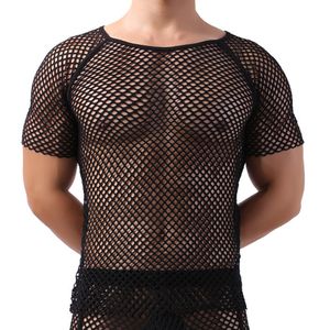 T-shirts pour hommes Mens Sexy Mesh See-Through Chemises À Manches Courtes Discothèque Sheer Tops Chemise Costume Fish Net t-Shirt 230313