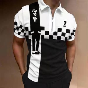 T-shirts pour hommes Hommes Summer Zip Up Chemise imprimée tricotée à manches courtes Casual Golf Work Tops Vêtements S 3XL pour 2023 230329