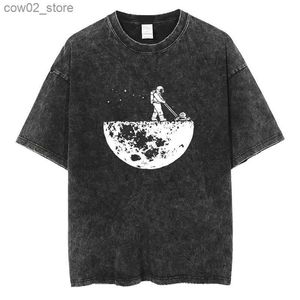 Camisetas para hombres Camiseta para hombre Divertida luna limpieza astronautas impresión camiseta de alta calidad 100% algodón camisetas de manga corta verano fresco streetwear tops Q240201