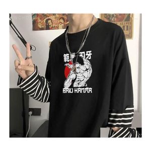 T-shirts pour hommes T-shirts pour hommes Baki Hanma Manga Chemise Hip Hop Oversize Hommes Manches longues Stripe Tshirt Harajuku Cool Cartoon Summer Dhe8N