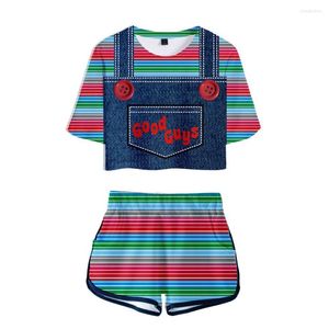 Camisetas para hombre Camisetas para hombre The Evil Good Guys Toy Conjunto de dos piezas Halloween Chucky Print Crop Top Shorts Mujer Chándal 2 Trajes Summ