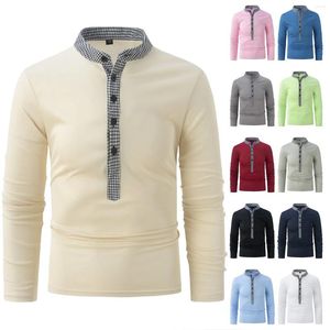 Camisetas para hombres para hombre alto a granel de moda casual de manga larga a cuadros camisa de cuello de pie liso suelto para hombres