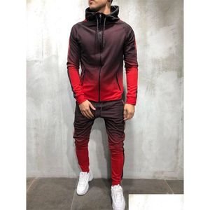 Camisetas para hombres Chándales para hombre Manga larga Jakcets con capucha Gradiente Fitness Correr Suéter Traje Pantalones Moda Alta Calidad Drop Delive Dhqi4