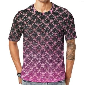 Camisetas para hombre, camisa con escamas de sirena, estampado de purpurina ombré, divertidas y originales camisetas de moda, ropa gráfica de manga corta de gran tamaño