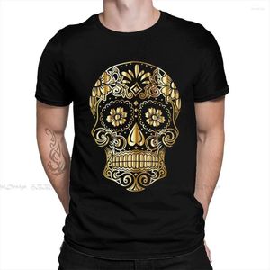 Camisetas para hombre, camiseta divertida con calavera de azúcar mexicana, camisetas doradas de algodón de gran tamaño con cuello redondo, camiseta de talla grande 2023