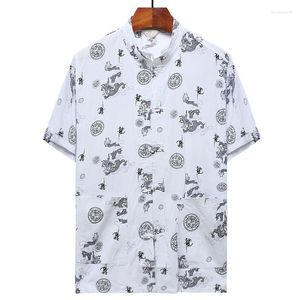 Camisetas para hombres Camisa de manga corta de verano para hombres de mediana edad y ancianos Traje Tang chino Botón de disco Algodón