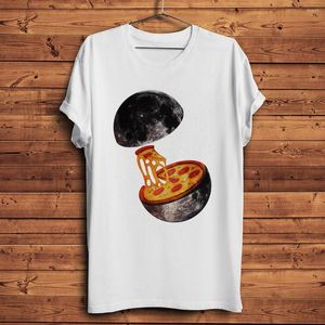 Camisetas para hombre, camiseta divertida de Pizza y Luna para hombre, camiseta blanca informal de verano para hombre, camiseta de manga corta, camiseta de calle Cool Geek Unisex