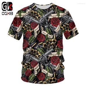 Camisetas para hombre OGKB 3D Gun y Red Rose Printed camiseta para hombre cuello redondo verano calidad Terror manga corta Hip Hop Harajuku Top Drop Ship