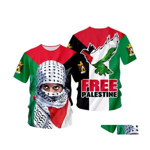 Camisetas para hombres Bandera de Palestina Camiseta 3D Mujeres Hombres Niños Moda de verano Oneck Manga corta Camiseta divertida Gráficos Camisetas Streetwear Drop Dhbqa
