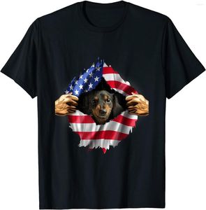 T-shirts pour hommes T-shirt patriotique de chien de teckel drapeau américain du 4 juillet