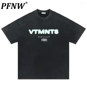 Camisetas para hombres PFNW Hip Hop Impresión de letras Camisetas de manga corta Camiseta masculina desgastada American Stylish Vintage 2024 Tops de verano 28W2801