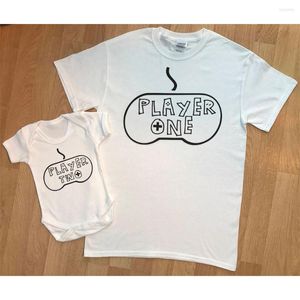 Camisetas para hombre Player One Two Gamer Matching Body para padre y bebé Dad T-shirt Algodón suave Funny Round Neck Tee Daddy To Be Gift K7-6865