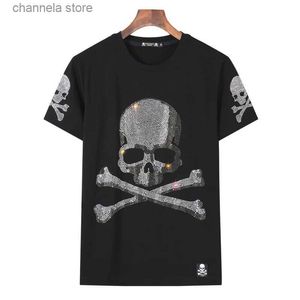 Camisetas para hombres Tallas grandes Rhinestones Calaveras Camiseta para mujer Ropa Moda Streetwear O Cuello Señoras Camisetas de manga corta Slim Chemise Femme T240202