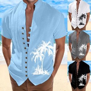 T-shirts pour hommes Robe imprimée Hommes Plage Chemise de vacances Bouton de manchette pour hommes Col montant Plaine