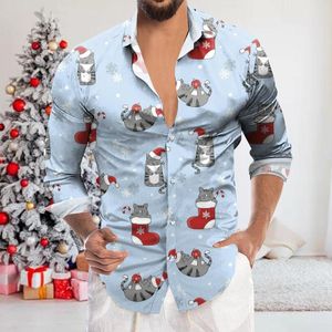 Camisetas estampadas de manga corta para hombre, moda informal de Navidad, impresión Digital 3D, botón de solapa de vacaciones, estante de baloncesto largo N, ropa