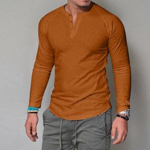 T-shirts pour hommes Pullover Button T-shirt Couleur unie Décontracté Col rond Manches longues Tunique Bas Tops
