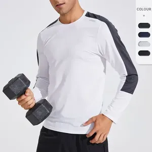 T-shirts pour hommes Épissage à séchage rapide Bande réfléchissante T-shirt long Col rond Sports Loisirs Fitness Vêtements Chemise à manches pour hommes