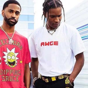 T-shirts masculin Rappeur ASAP Rocky GE Letter Black Red Print T-shirt Men Femmes Fashion Hiphop Streetwear Vintage Man Casual Cotton Tshirt J230217