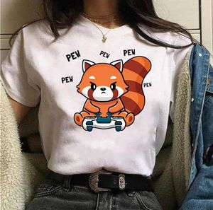 Camisetas para hombre, camiseta clásica de Panda rojo, camiseta fresca para hombres y mujeres, camiseta Harajuku de Manga japonesa, ropa de calle de dibujos animados, Camisetas de gran tamaño Unisex