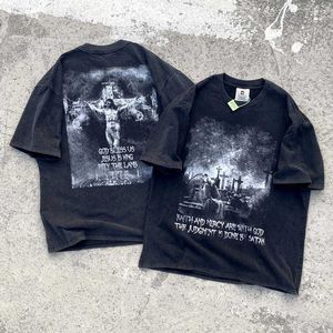 T-shirts pour hommes Saint Michael Cho Limited New Satan's Silence Make Old Washed Vintage Short Sleeveslc0x