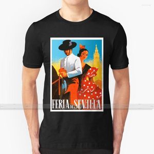 T-shirts pour hommes séville espagne Couple sur cheval affiche de voyage Vintage traditionnelle pour hommes femmes chemise haut imprimé t-shirts coton Cool