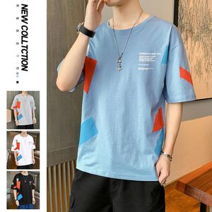 Camisetas de hombre de manga corta versión coreana de la tendencia suelta de algodón de imitación pareja de seda de hielo superior ropa informal joven en oferta.