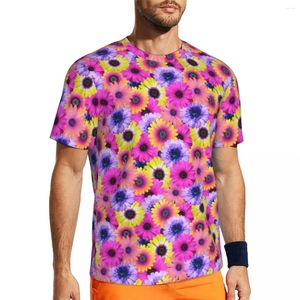Camisetas para hombre Camisa deportiva para hombre Camisetas con margaritas africanas Harajuku Rosa Púrpura Floral Camisetas de playa O Cuello Diseño de calle Tops Tallas grandes