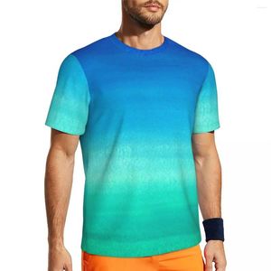 Camisetas para hombre, Camiseta deportiva para hombre, camisetas azules y verdes, camiseta de verano con cuello redondo de neón y acuarela, ropa gráfica divertida Y2K