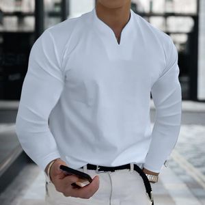 T-shirts pour hommes printemps automne vêtements de golf mode chemise à col haut décontracté polo à manches longues hommes couleur unie V-col roulé vêtements 230313