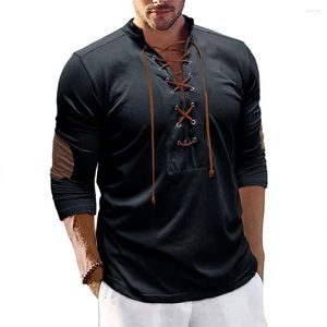 Las camisetas de los hombres destacan con estilo con tops musculosos con cordones Cuello en V Manga larga Jersey Camisa Blusa Varios colores disponibles