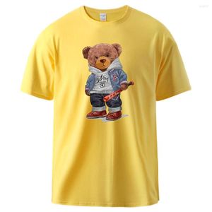 T-shirts pour hommes Street Baseball Teddy Bear Boy Print Tee Hommes Col rond T-shirts amples Coton Vêtements confortables T-shirts basiques originaux