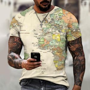 Herren-T-Shirts, Straßenkarte-Muster, T-Shirt, Retro-Trend, Modekleidung, vielseitiges Top, europäisches Design, T-Shirts, Größe XXS-6XL