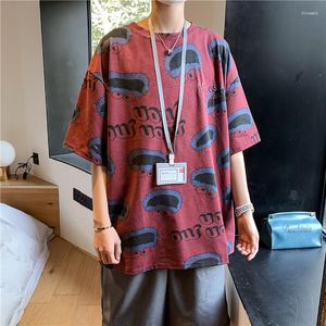 Camisetas de hombre verano 2023 Kpop lindo estampado de dibujos animados breve novedad pulóver Harajuku pintado a mano Kawaii patrón ropa Retro moda