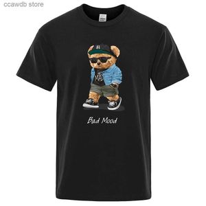 Camisetas para hombres Camiseta casual de verano Get Mad Bad Mood Walking Silent Teddy Bear Camiseta de manga corta para hombre Hip Hop Tops sueltos de gran tamaño para hombres Tees T240105