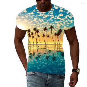 Camisetas para hombre, camiseta de tendencia de paisaje a la moda de verano para hombre, camiseta de manga corta con estampado 3D de mar Natural, camiseta de manga corta con estampado bonito