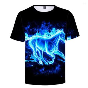 T-shirts pour hommes été drôle bleu flamme cheval impression 3d décontracté Hip Hop hommes femmes T-shirt haut à manches courtes Harajuku T-shirts T-shirt