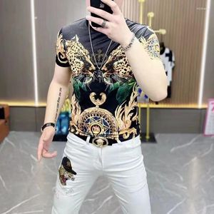 Camisetas de verano para hombre, camiseta con estampado de seda helada para hombre, camisetas ajustadas de manga corta, ropa informal para discotecas sociales, camiseta, ropa de calle 2023