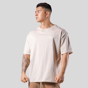 Camisetas de verano para hombre con logotipo de gran tamaño para gimnasio, culturismo, Fitness, camisetas holgadas de algodón de manga corta informales para deportes callejeros, camisetas