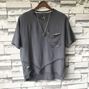 T-shirts pour hommes Été Déchiré Tenir O Cou À Manches Courtes Hommes Chemise De Mode Harajuku Hip Hop Punk Irrégulier Grunge Vêtements Streetwear Café