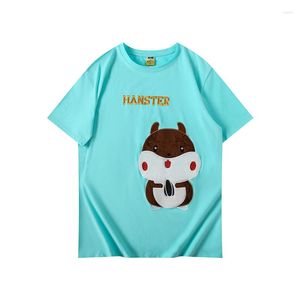 T-shirts pour hommes d'été T-shirt en coton à manches courtes décontracté en vrac doux Hamster broderie dessin animé O-cou Couple voyage Blouse grande taille