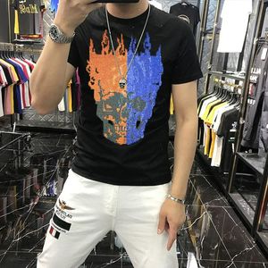 Camisetas para hombres Top de verano Camiseta con diamantes de imitación de alta calidad Marca para mujer Diseñador de manga corta Cráneo grande Slim-Fit Fondo para hombres