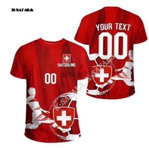 Camisetas para hombres SUIZA Número de texto personalizado Bandera del país Fútbol 3D Todo impreso Cuello redondo Camiseta Hombres Mujeres Harajuku Camiseta casual