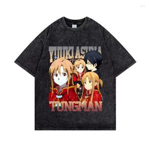 T-shirts pour hommes Sword Art Online Chemise lavée Mode T-shirts à manches courtes de haute qualité T-shirt en coton surdimensionné Hip Hop Streetwear