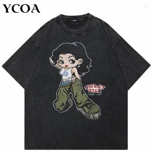 T-shirts pour hommes T-shirt surdimensionné Streetwear Retro Retro Washed Cartoon Hip Hop Girl Vintage Graphic Tee Y2K Tops Corée Cénéan