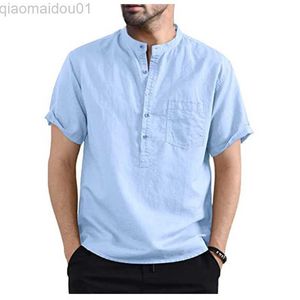 T-shirts pour hommes taille américaine homme solide blanc bleu T-shirts 2023 été nouvelle vente chaude hommes coton lin mélangé polos à manches courtes S-2XL L230713