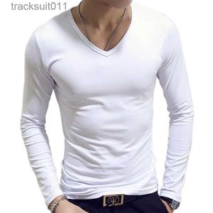 Camisetas para hombres Cuello en V Camisetas para hombre Plain Long Sle T Shirt Hombres Slim Fit Undershirt Armadura Verano Casual Tee Tops Ropa interior Camiseta Blanco Negro L231208