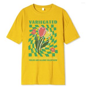 Camisetas para hombre, camiseta con estampado de cuadrícula verde de tulipanes abigarrados, camisetas de manga corta de algodón para hombre, camisetas casuales transpirables, camiseta con patrón, ropa para hombre
