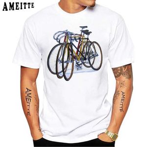 T-shirts masculins Vintage Bike Art T-shirt Classic Fixed Gear Bicycle Tops Summer Sport Men's Short Hip Hop Boy Casual White Tees T240425